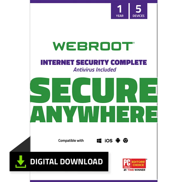 Webroot Internet Security Complete with Antivirus Protection for 5 Device, 1 Year Subscription